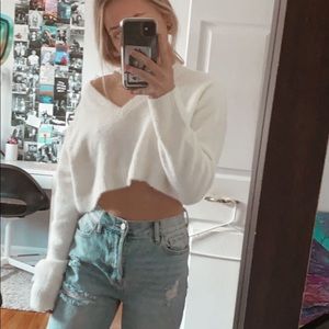 fuzzy white cropped sweater